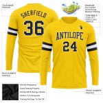 Custom Team Performance T-Shirt with Personalized Name and Number - Gold Black White Long Sleeve Personalized Gold Black-White