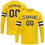 Custom Team Performance T-Shirt with Personalized Name and Number - Gold Black White Long Sleeve Personalized Gold Black-White