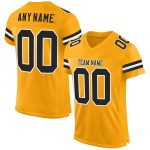Custom Team Jersey with Personalized Name & Number, Black-White Gold Mesh Football Jersey Personalized Gold Black-White Mesh