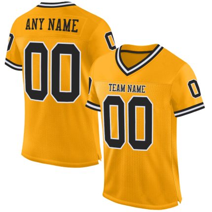 Custom Name and Number Personalized Gold Black White Mesh Football Jersey - Authentic Throwback Team Jersey Personalized
