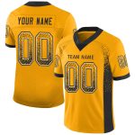 Custom Name Number Football Jersey - Personalized Black White Gold Mesh Drift Fashion Team Apparel Personalized Gold Black-White