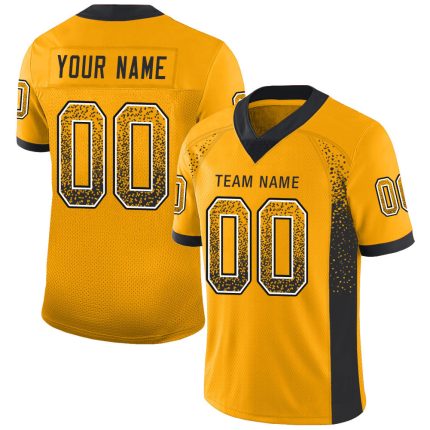 Custom Name Number Football Jersey - Personalized Black White Gold Mesh Drift Fashion Team Apparel Personalized Gold Black-White