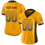 Custom Name Number Football Jersey - Personalized Black White Gold Mesh Drift Fashion Team Apparel Personalized Gold Black-White