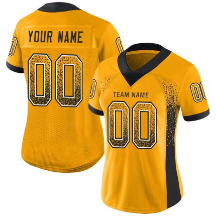 Custom Name Number Football Jersey - Personalized Black White Gold Mesh Drift Fashion Team Apparel Personalized Gold Black-White