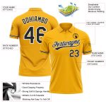 Custom Team Name Number Golfer Polo Shirt Personalized Gold Black-White Performance Personalized Gold Black-White Performance