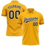 Custom Team Name Number Golfer Polo Shirt Personalized Gold Black-White Performance Personalized Gold Black-White Performance