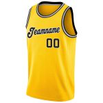 Custom Basketball Jersey with Personalized Name and Number, Gold Black-White Round Neck Rib-Knit Design Personalized Gold