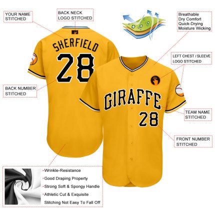 Custom Name and Number Personalized Softball Jersey in Gold Black-White Design for Teams Personalized Gold Black-White Softball