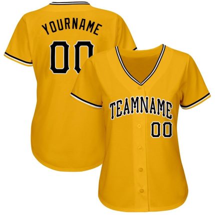 Custom Name and Number Personalized Softball Jersey in Gold Black-White Design for Teams Personalized Gold Black-White Softball