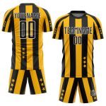 Custom Soccer Jersey with Personalized Name and Number, Gold Black-White Stars and Squares Design Personalized Gold Black-White