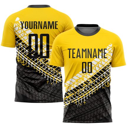 Personalized Gold Black-White Soccer Jersey Uniform for Custom Team Wear Personalized Gold Black-White Sublimation Soccer