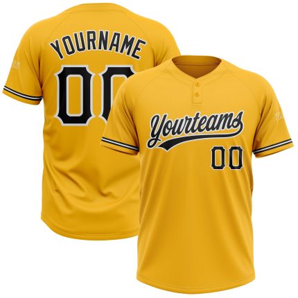 Custom Black-White Gold Two-Button Unisex Softball Jersey - Personalized Design for Team Spirit Personalized Gold Black-White