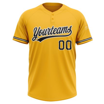 Custom Black-White Gold Two-Button Unisex Softball Jersey - Personalized Design for Team Spirit Personalized Gold Black-White