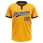 Custom Name and Number Personalized Gold Black-White Two-Button Unisex Softball Jersey Personalized Gold Black-White Two-Button
