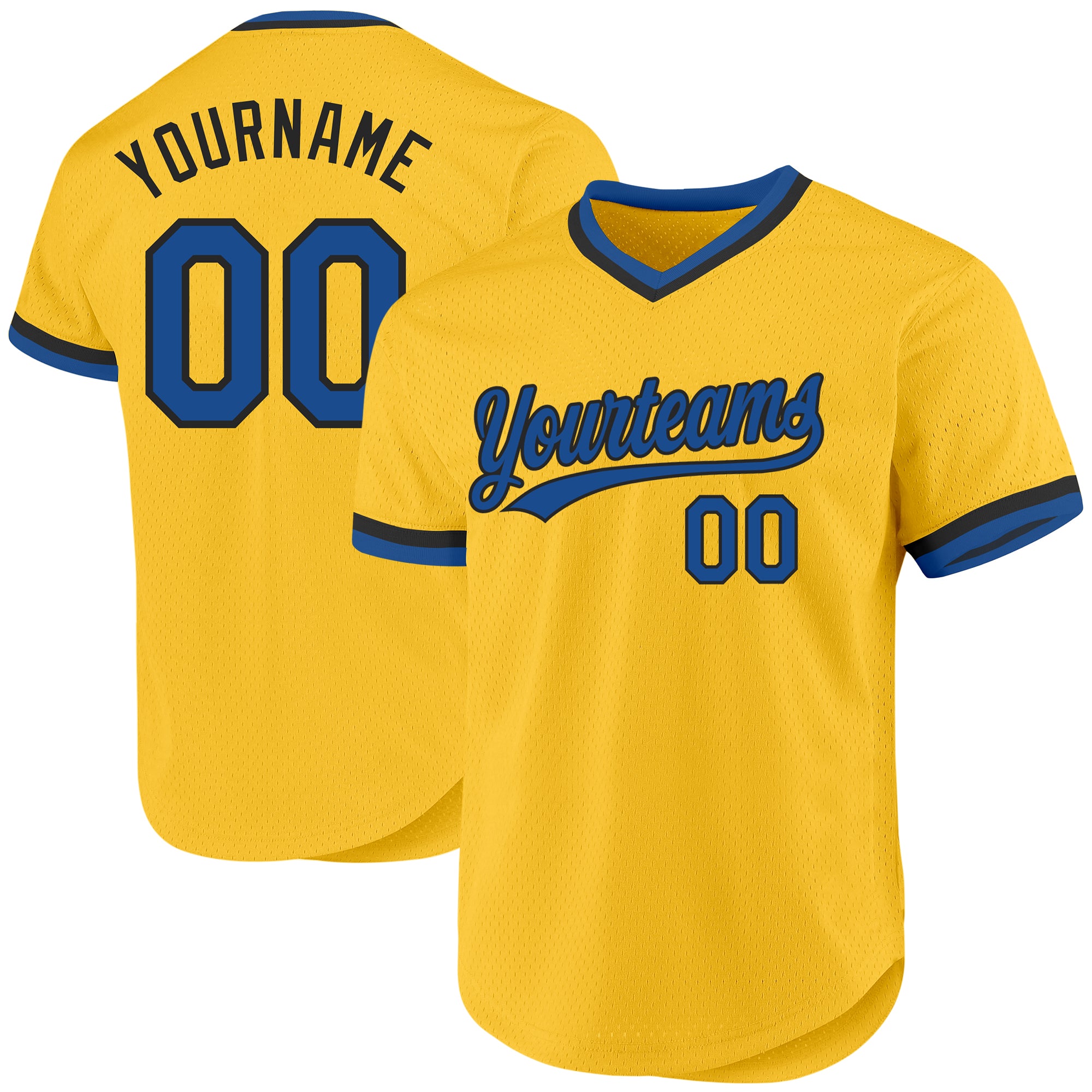 Custom Name and Number Personalized Gold Blue-Black Authentic Baseball Jersey - Team Apparel Personalized Gold Blue-Black