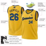 Personalized Gold Basketball Jersey - Black Authentic Throwback Style Personalized Gold Blue-Black Authentic Throwback Basketball