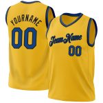 Personalized Gold Basketball Jersey - Black Authentic Throwback Style Personalized Gold Blue-Black Authentic Throwback Basketball