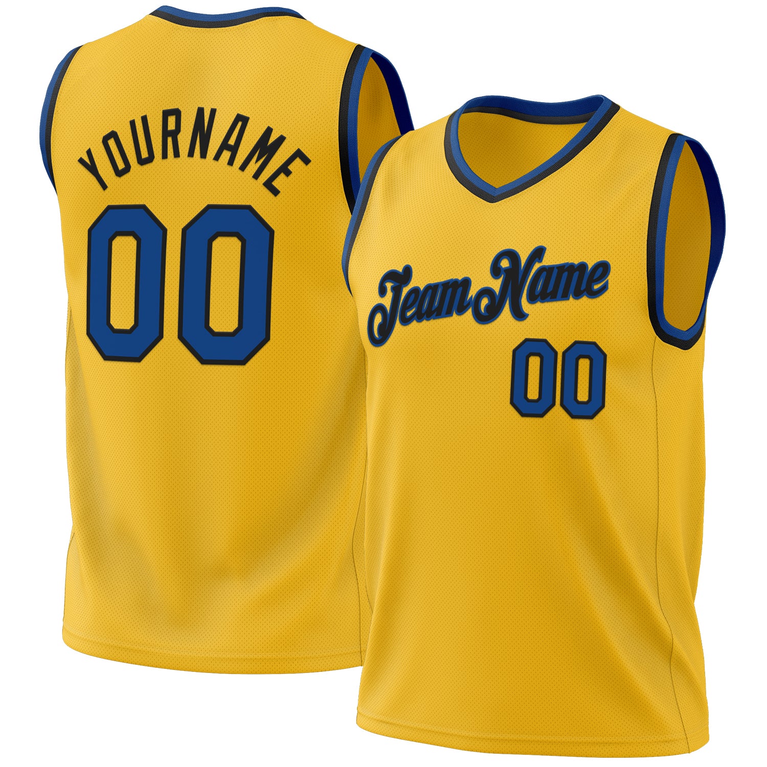 Personalized Gold Basketball Jersey - Black Authentic Throwback Style Personalized Gold Blue-Black Authentic Throwback Basketball