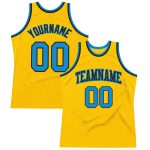 Custom Name & Number Personalized Gold Blue-Black Basketball Jersey - Authentic Throwback Style Personalized Gold Blue-Black