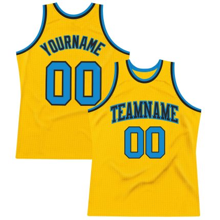 Custom Name & Number Personalized Gold Blue-Black Basketball Jersey - Authentic Throwback Style Personalized Gold Blue-Black