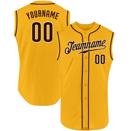 Custom Name Number Personalized Brown Cream Gold Baseball Jersey Sleeveless Authentic Team Apparel Personalized Gold Brown-Cream