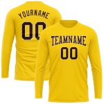 Custom Team Performance T-Shirt with Personalized Name and Number - Gold Brown-Cream Long Sleeve Personalized Gold Brown-Cream