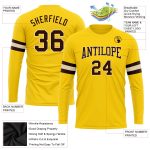 Custom Team Performance T-Shirt with Personalized Name and Number - Gold Brown-Cream Long Sleeve Personalized Gold Brown-Cream