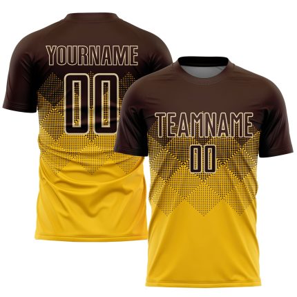 Custom Personalized Soccer Jersey - Gold Brown Cream Sublimation Uniform with Name and Number Personalized Gold Brown-Cream