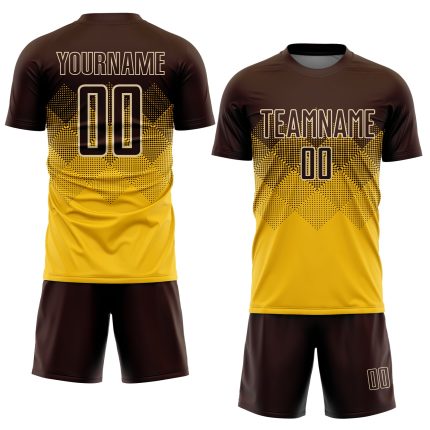 Custom Personalized Soccer Jersey - Gold Brown Cream Sublimation Uniform with Name and Number Personalized Gold Brown-Cream