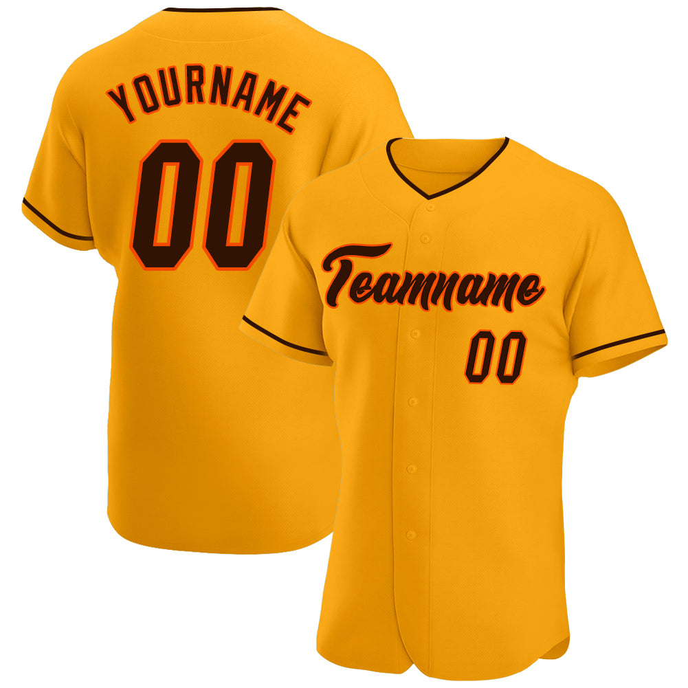Custom Name Number Personalized Gold Brown-Orange Baseball Jersey - Authentic Team Apparel Personalized Gold Brown-Orange