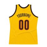 Custom Name and Number Personalized Authentic Basketball Jersey - Gold Brown-Orange Throwback Style Personalized Gold Brown-Orange