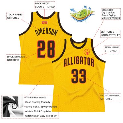 Custom Name and Number Personalized Authentic Basketball Jersey - Gold Brown-Orange Throwback Style Personalized Gold Brown-Orange
