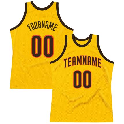 Custom Name and Number Personalized Authentic Basketball Jersey - Gold Brown-Orange Throwback Style Personalized Gold Brown-Orange