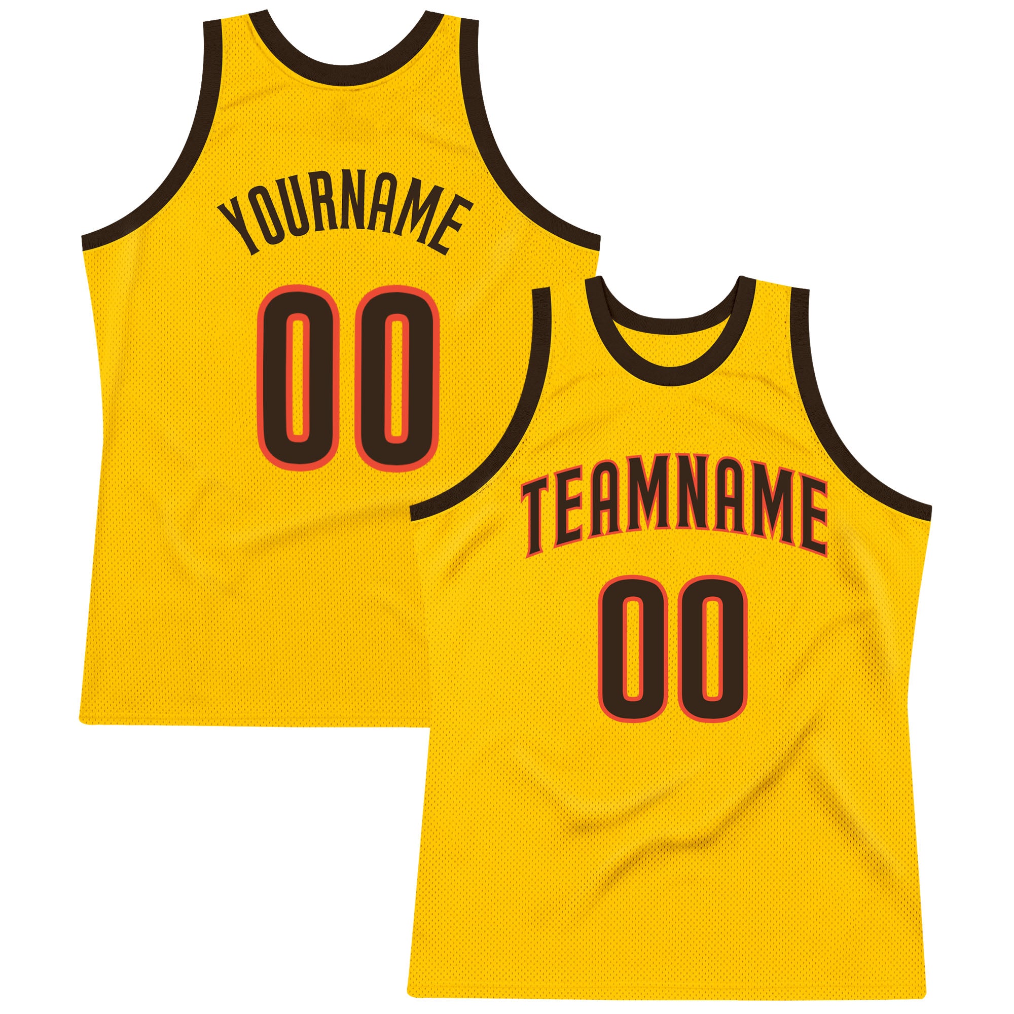 Custom Name and Number Personalized Authentic Basketball Jersey - Gold Brown-Orange Throwback Style Personalized Gold Brown-Orange