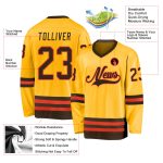 Custom Team Name and Number Personalized Hockey Jersey Gold Brown-Orange Personalized Gold Brown-Orange Hockey Jersey Team