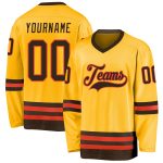 Custom Team Name and Number Personalized Hockey Jersey Gold Brown-Orange Personalized Gold Brown-Orange Hockey Jersey Team