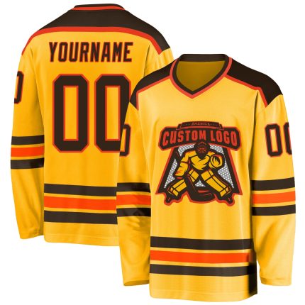 Personalized Gold Brown and Orange Hockey Jersey for Fans and Players Personalized Gold Brown-Orange Hockey Jersey