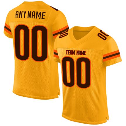 Personalized Gold Brown-Orange Mesh Football Jersey with Custom Name and Number - Authentic Team Apparel Personalized Gold