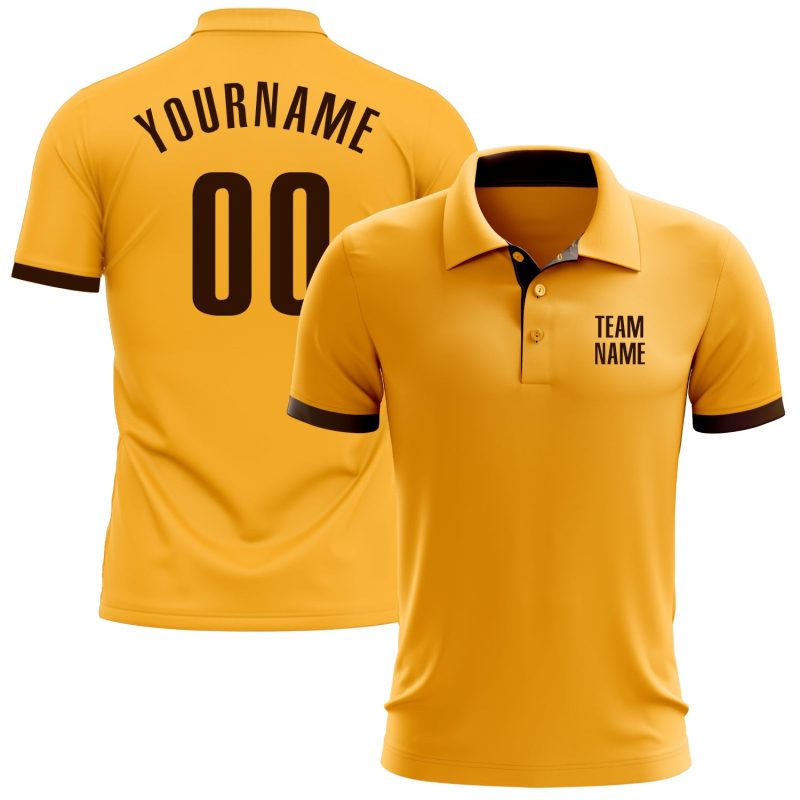 Custom Name Number Golf Polo Shirt for Team in Personalized Gold Brown Performance Personalized Gold Brown Performance Golf