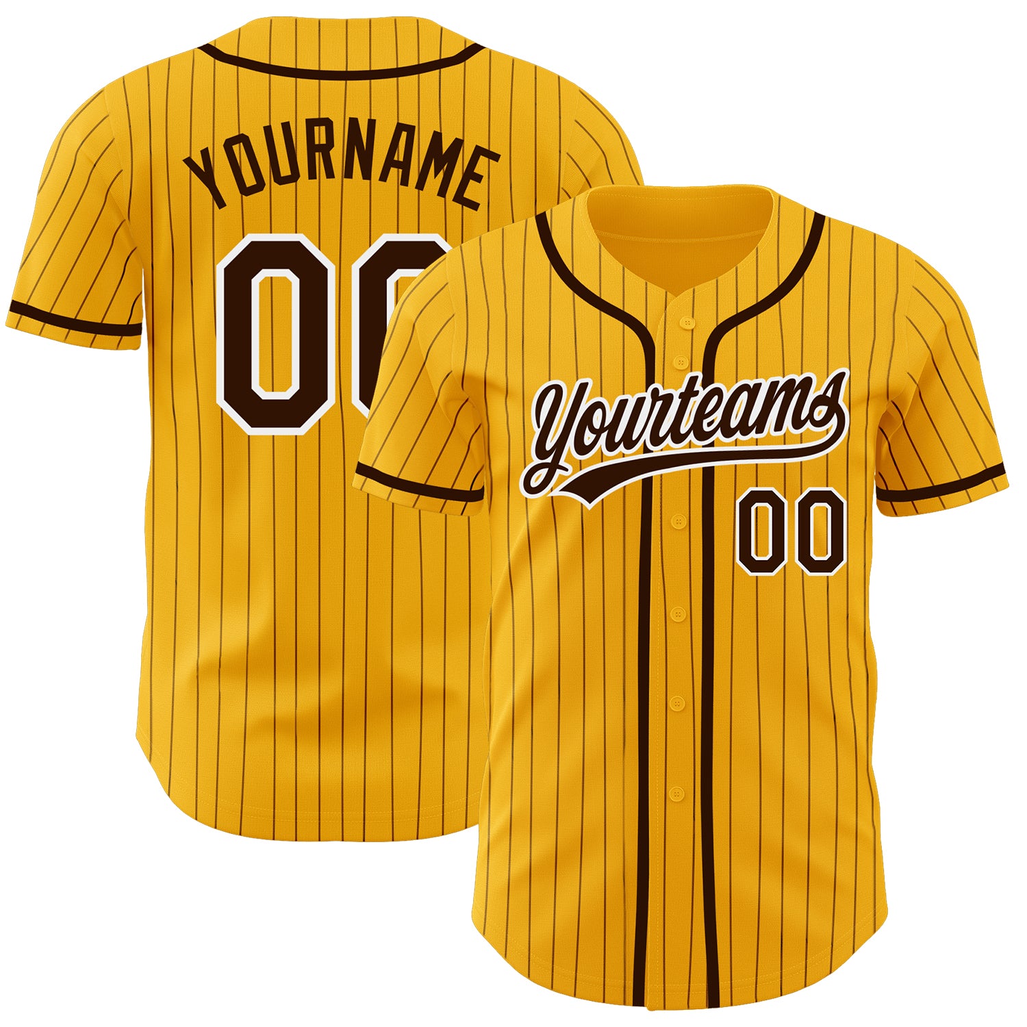Custom Name Number Personalized Baseball Jersey - Authentic Gold Brown Pinstripe Design Personalized Gold Brown Pinstripe