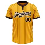 Custom Name and Number Unisex Softball Jersey - Personalized Gold Brown Pinstripe Two-Button Design Personalized Gold Brown