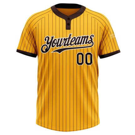 Custom Name and Number Unisex Softball Jersey - Personalized Gold Brown Pinstripe Two-Button Design Personalized Gold Brown