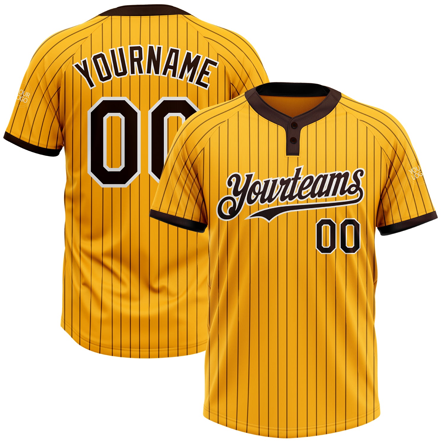 Custom Name and Number Unisex Softball Jersey - Personalized Gold Brown Pinstripe Two-Button Design Personalized Gold Brown