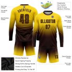 Custom Name Number Personalized Gold Brown Soccer Jersey Long Sleeve Fade Uniform Fashion Team Personalized Gold Brown Sublimation