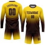 Custom Name Number Personalized Gold Brown Soccer Jersey Long Sleeve Fade Uniform Fashion Team Personalized Gold Brown Sublimation