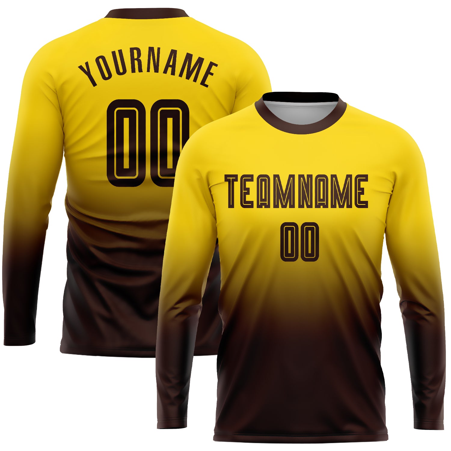 Custom Name Number Personalized Gold Brown Soccer Jersey Long Sleeve Fade Uniform Fashion Team Personalized Gold Brown Sublimation