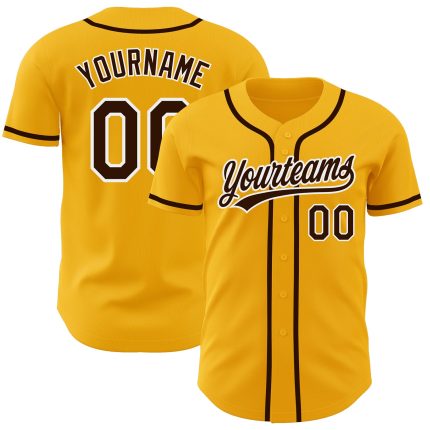 Personalized Authentic Baseball Jersey in Gold, Brown & White Colors Personalized Gold Brown-White Authentic Baseball Jersey