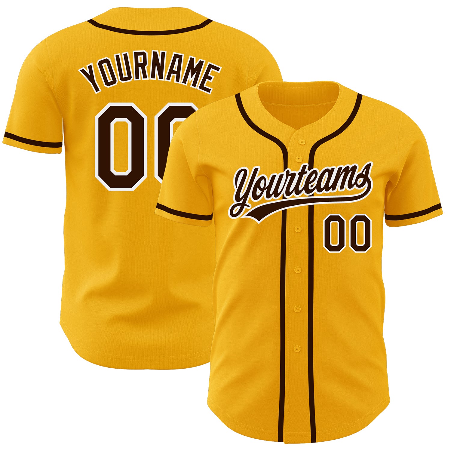 Personalized Authentic Baseball Jersey in Gold, Brown & White Colors Personalized Gold Brown-White Authentic Baseball Jersey