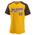 Custom Name and Number Personalized Baseball Jersey - Authentic Gold Brown-White Raglan Sleeves Personalized Gold Brown-White