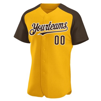 Custom Name and Number Personalized Baseball Jersey - Authentic Gold Brown-White Raglan Sleeves Personalized Gold Brown-White